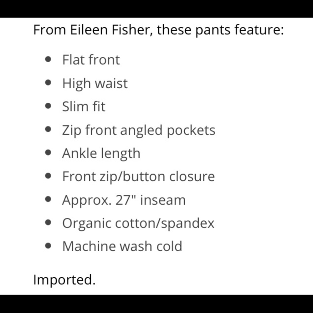 Eileen Fisher Women’s Organic Cotton Pants - Picture 8 of 11